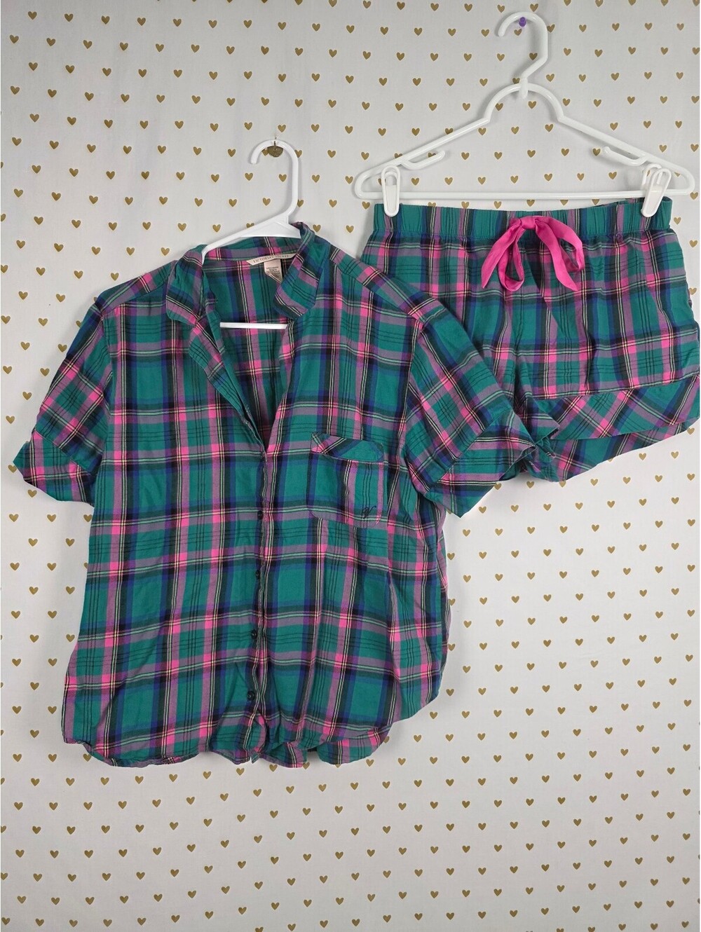 Victorias Secret Plaid Soft Sleep Set 2pc Shirt Shorts Small